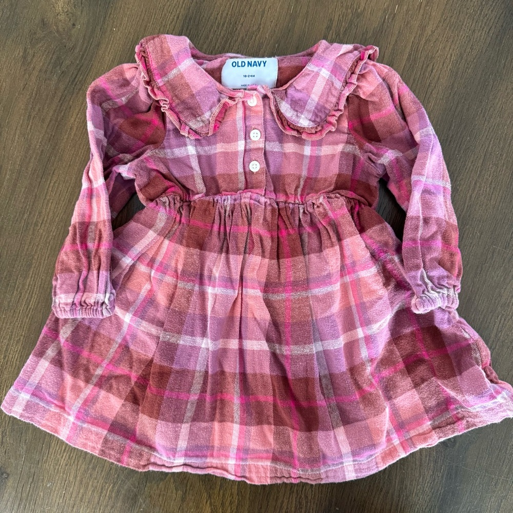 5/$25: Old Navy Pink Plaid Flannel Kids Dress